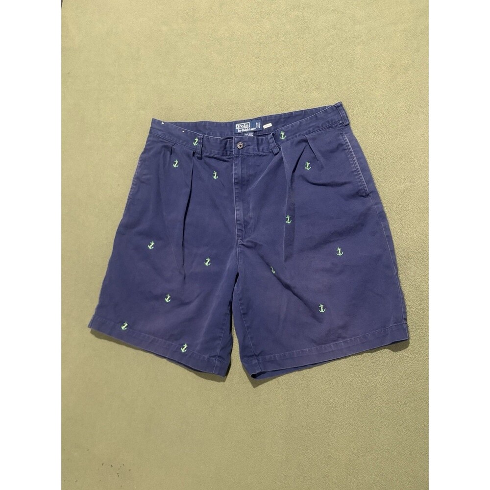 Polo Ralph Lauren Anchor Print Shorts Mens 36 Blue Tyler Fit Cotton Chino Preppy